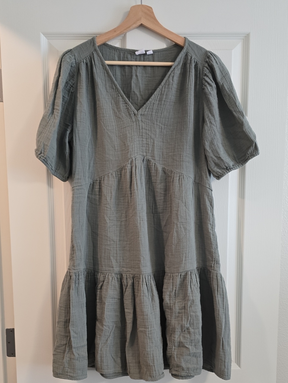GAP Olive Green Tiered V-Neck Midi Dress